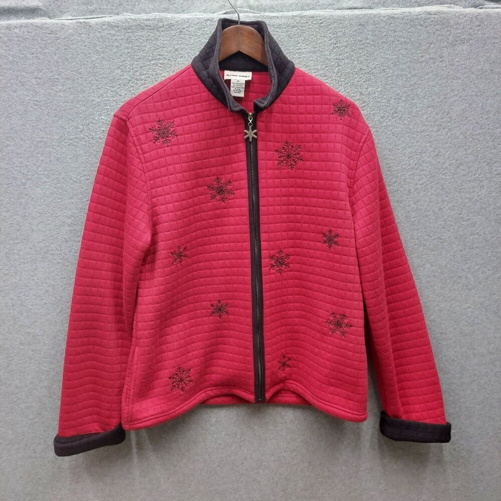 Alfred Dunner Red Quilted‎ Snowflake Jacket Womens Size 10 Cotton Blend Full Zip